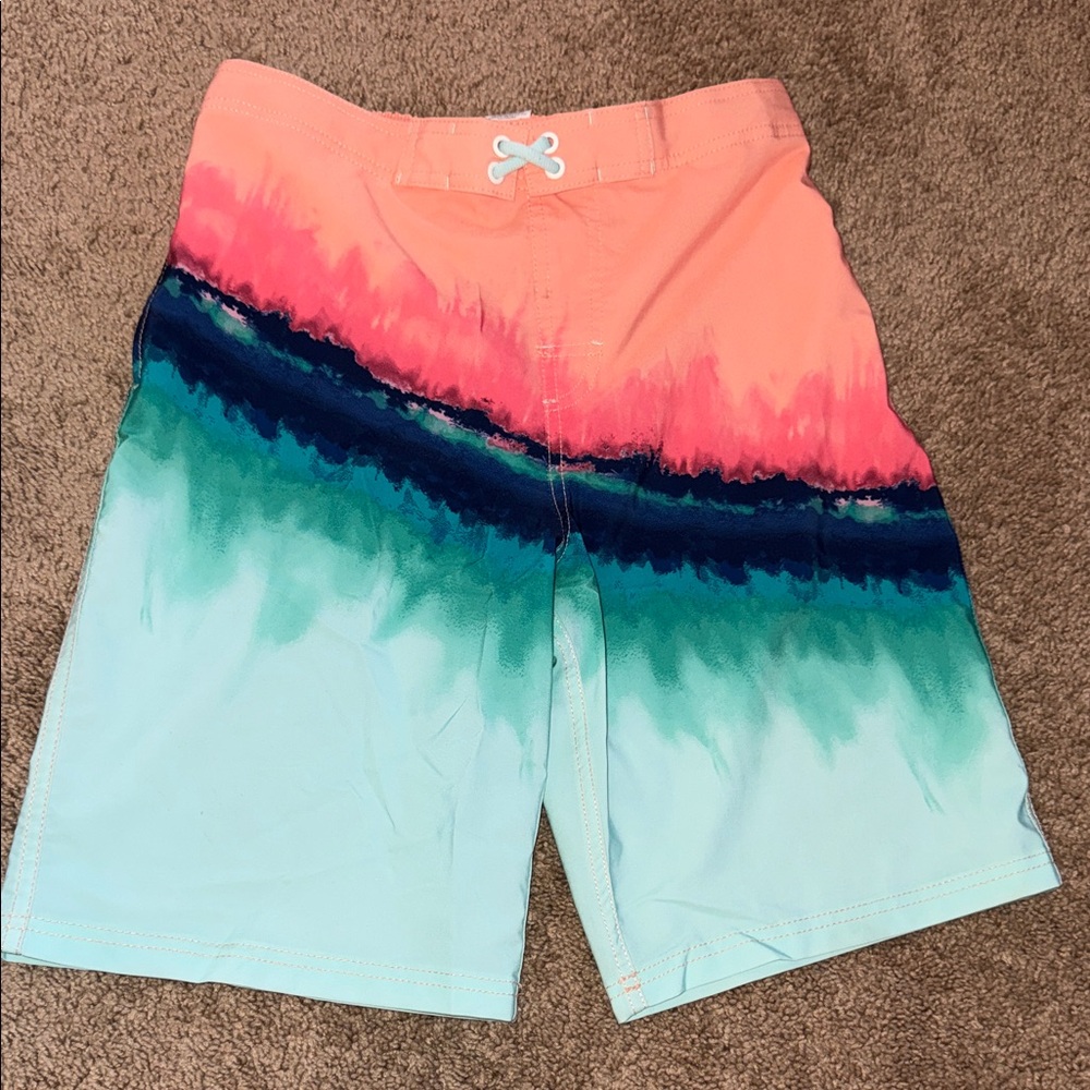 Wonder Nation Boys’ Ombre Swim Trunks Youth XL (14-16) – Bright Coral → Teal